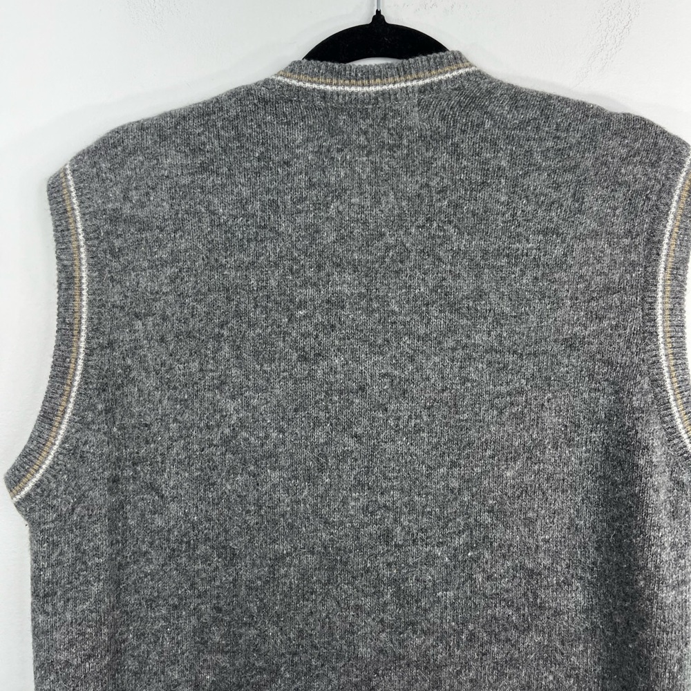 Vintage 80s oversized boxy wooly abstract argyle v neck pull over grandpa vest - Picture 7 of 12